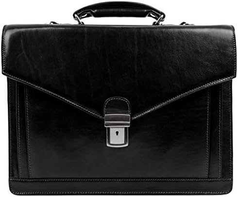 Leather Briefcase for Men Handmade Italian Business Bag Classy Black Attache Case – Time Resistance