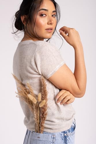 Image of Women's 100% Pure Cashmere Crew Neck Short Sleeve Sweater - Essential Classic Pullover Tee