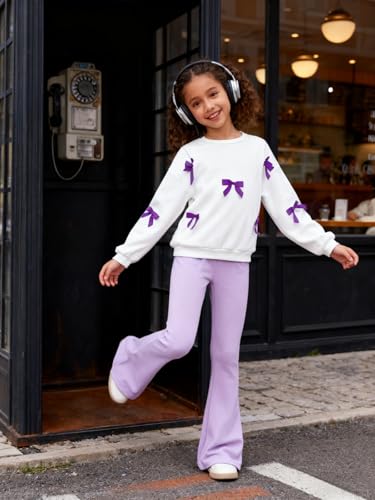 Image of Girls 2 Piece Outfits Long Sleeve Butterfly Sweatshirt & Flared Pants Fall Clothing Set Size 7-12 Years