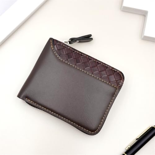 Men's Zipper Wallet Leather Bifold Wallets Slim RFID Blocking Zip Around Credit Card Holder Compact Small Wallet,Brown