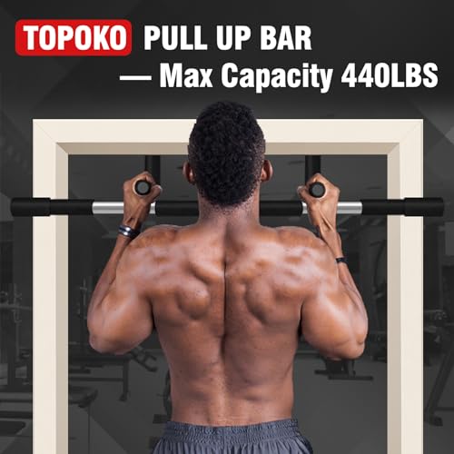 Topoko Upgrade Pull Up Bar For Doorway, Max Capacity 440 Lbs Chin Up Bar, Portable Upper Body Fitness Workout Bar, Strength Training Door Frame Pull-Up Bars thumb #6