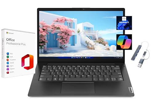 Image of Lenovo V14 G4 14 inch FHD Laptop, with Free Lifetime Microsoft Office, Intel i7-13620H, 16GB RAM, 1TB SSD, Intel UHD Graphics, Windows 11 Pro, Business Black, Copilot, with USB Hub