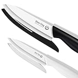 Ceramic Knife Set for Kitchen with Sheath: 100% Zirconia Pure Ceramic Sharp Blade Fruit Cutting Knives 2Pcs with Cover Rustproof Clean Cut Edge Black and White, No Scratches on Titanium Cutting Boards