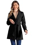 Allegra K Women's Classic Stand Collar Outwear Overcoat Long Sleeve Winter Belted Pea Coat Large Black