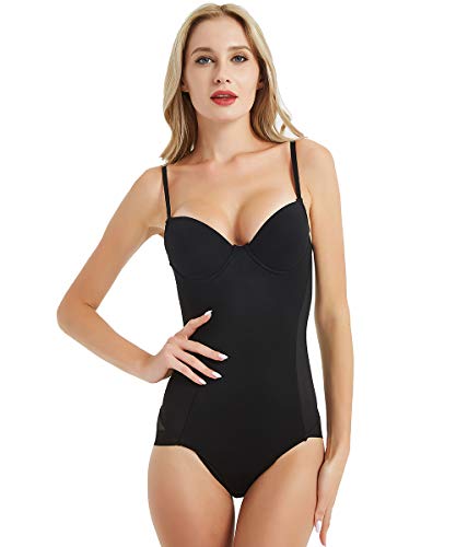 Shymay Women's Sleeveless Tummy Control Full Body Shaper Bodysuit Shapewear,Black,Medium