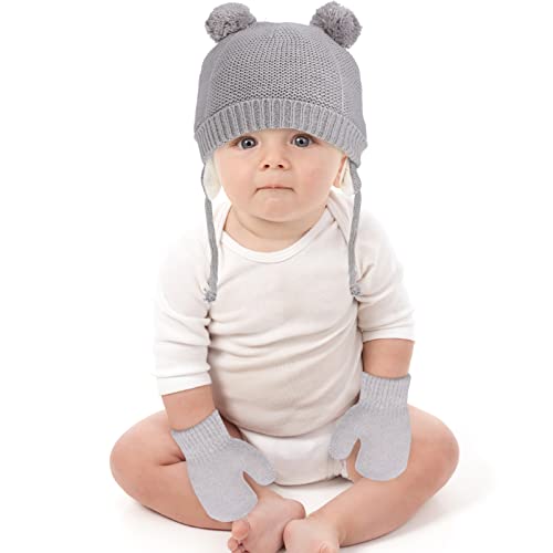 Winter Fleece Hat and Mittens Warm Gloves for Boys and Comfortable Thermal Cap for Daily Activities for and School Grey3