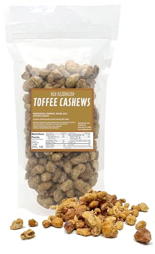 Toffee Cashews 18 Ounce Bulk Bag, Sweet Crunchy Candied Roasted Cashews in Resealable Bag