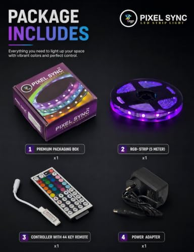 Image of RGB LED Strip Light with 44 Key IR Remote, 5050 SMD, 60 LEDs /Meter, High Brightness, DIY Color Modes, Flexible Decorative Lighting for Home, TV, Bedroom & Party(44 Key Remote)