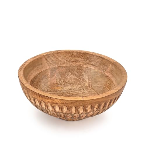 Hanol Ensaladera de madera de mango – Cuenco decorativo moderno para ensalada y fruta para cocina, mesa de comedor y centro de mesa para el hogar (9 x 9 x 4 pulgadas)