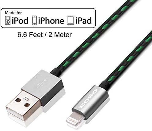 [Apple MFi Certified] Eoso 6.6 Feet/2 M Extra Long Nylon Braided USB Cable with Aluminum Cap on 8 Pin Lightning Connector for iPhone 7/6S plus,6/6 plus,iPad Air 2 and More (6.6Ft Gray)