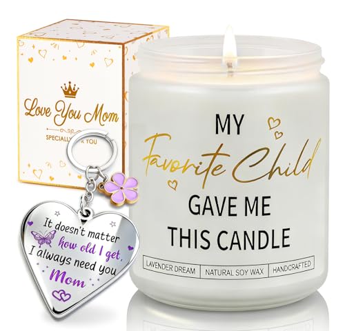Funny Gifts for Mom from Daughter - My Favorite Child Gave Me This Candle & Keychain Set Unique Humor Present for Mom Women Grandma - Birthday Lavender Scented Gift Set