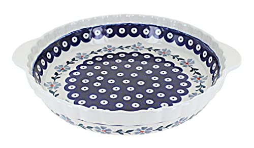 Blue Rose Polish Pottery - Blue Violet Pie Plate With Handles - 9.75 Blue Rose Polish Pottery - Blue Violet Pie Plate With Handles - 9.75