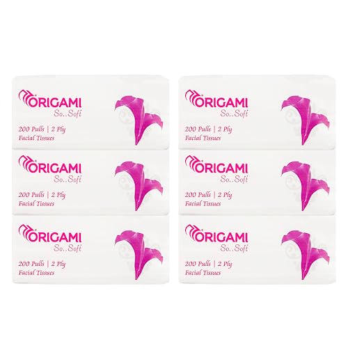 Origami 2 Ply Facial Tissue Soft Pack | Car Tissue - Pack of 6 (200 Pulls Per Box, 1200 Sheets) (B0C9JKH9ND) Amazon Price History, Amazon Price Tracker
