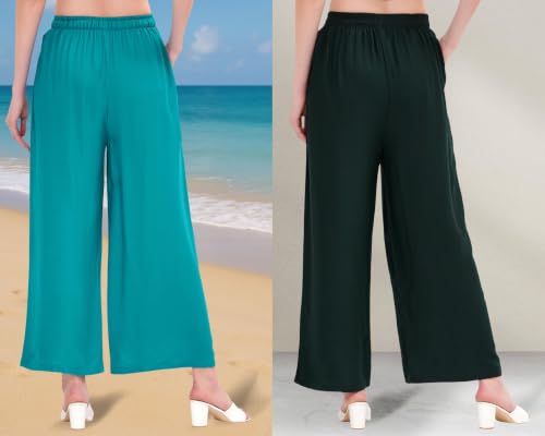 Image of Buy That Trendz Palazzo Pants for Women Rayon Elasticated Regular Fit Flared Wide Leg M to 6XL Pack of 2