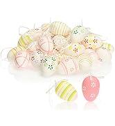 36 x hand-painted Easter eggs for hanging, pastel Easter decoration with great patterns.