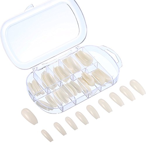 120 Piezas de Puntas de Uñas de Acrílico Uñas Postizas en Ataúd Uñas en Forma de Bailarina Cubierta Completa 10 Tamaños Uñas Artificiales de Mujeres en Caja Transparente (Color Natural) Cover