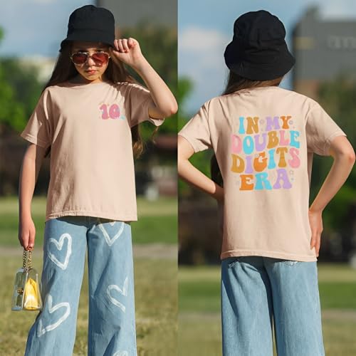 Image of IZYJOY in My Double Digits Era Shirts Girls 10th Birthday T-Shirts 10 Years Old Birthday Party Short Sleeve Summer Tee Tops