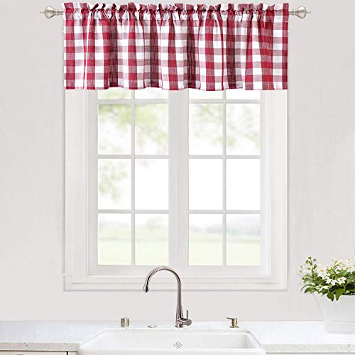 Haperlare Kitchen Curtain Valance, Red Buffalo Check Valance Curtains for Windows, Plaid GinghamÂ Curtain Valance for Bathroom Rod Pocket Cafe Curtains, 56" x 15", Red/White, One Panel