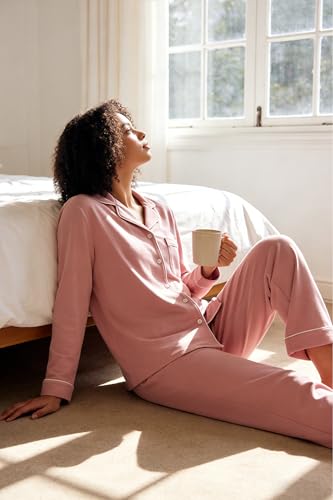 Image of HEARTNICE Womens Pajama Set, Soft Long Sleeve Pajamas & Long Pants with Pockets, Button-up Sleepwear Lounge Pjs