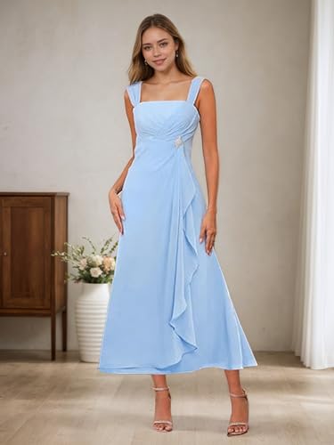 2 Piece Mother of The Bride Dresses with Jacket Ruffle Chiffon Formal Evening Dress4