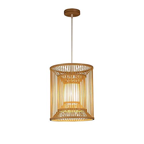 Lampe pendentif bambou tissé main, suspension plafonnier E27 allée
