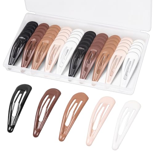 Gingbiss 50 Snap Hair Clips for Women - Silicone Coated Non-Slip Barrettes 5 cm Metal Hair Accessories with Compact Case 5 Colors (Women & Girls)