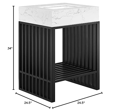 Modway Gridiron 24" Stainless Steel Bathroom Vanity In White Black-With Artificial Marble Sink #TOP2