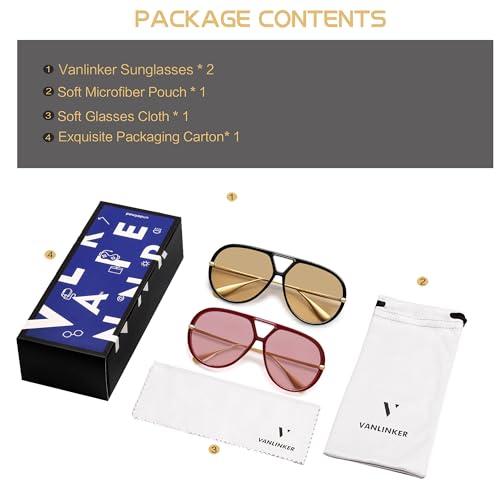 Image of VANLINKER Oversized Trendy Polarized Aviator Sunglasses for Women Men Retro Round Sunglasses Vintage Shield Shades VL9798