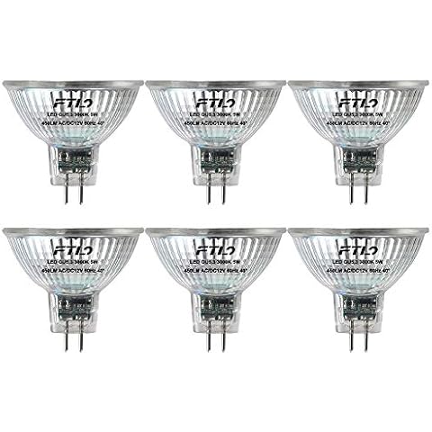 FTL MR16 LED Light Bulbs 3000K Warm White AC/DC 12V Non Dimmable Glass Cover 5W 500lm GU5.3 Spotlight 50W Halogen Replacement for Track Lighting and Outdoor Landscape 6-Pack Cover