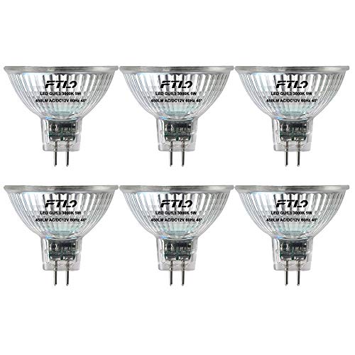 Ftl Mr16 Led Light Bulbs 3000K Warm White Ac/Dc 12V Non Dimmable Glass Cover 5W 500Lm Gu5.3 Spotlight 50W Halogen Replacement For Track Lighting And Outdoor Landscape 6-Pack #TOP3