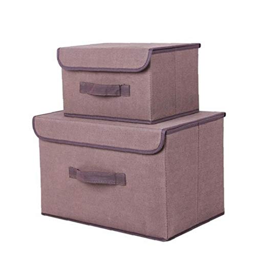 veklblan 2pcs Caja De Almacenaje Plegable De Tela No Tejida De Almacenamiento Papeleras Cubos Cajas con Tapa Cubo Cesta Organizador del Armario para El Armario Dormitorio - Brown Cover
