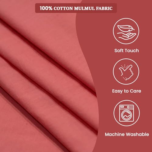 Image of 100% Pure Cotton Mulmul Fabric Material | Reusable Ultra Fine Mulmul Fabric | Lightweight Soft Smooth Piece Linning, Stole, Dupatta, Cushion Pillow Cover (Georgia Peach, 3.5 Meters)