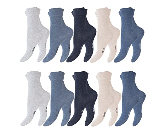 BestSale247 Damen Mädchen Baumwolle Socken (10 Paar) Komfortbund ohne Gummibund (10 Paar | Hellbraun Jeansblau Grau, 39-42) Cover