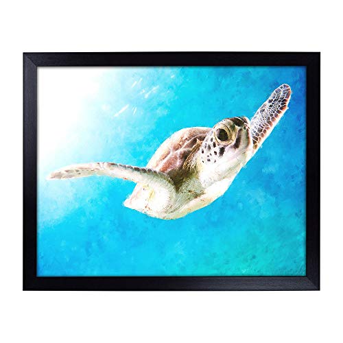 Lap Tray with Cushion | Green Turtle Painting | Padded Bean Bag Cushion | For Eating, Working, Crafting, Laptop | Portable Table Desk