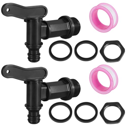 GGUFAY 2 Pièces Robinet Cuve Plastique, Robinet Exterieur Jardin, Robinet Recuperateur Eau de Pluie 3/4,avec Écrou de Contre-Écrou et Ruban D'étanchéité pour Maison Jardin Irrigation