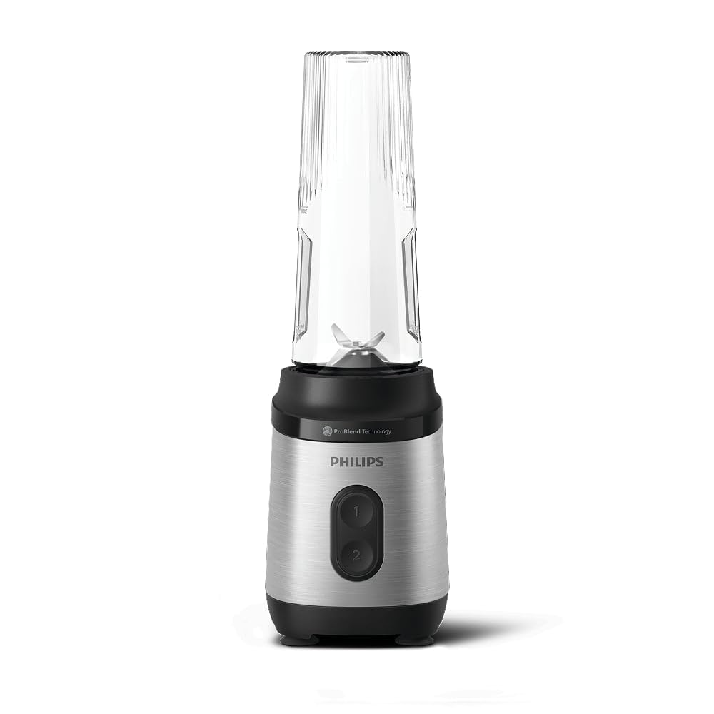 Philips Blend & Go Serie 3000 - Batidora Mini Smoothie, 350W, Vaso de 0,6L, Cuchillas Desmontables de 4 Estrellas, 2 Velocidades, Apta para Lavavajillas, Tecnología ProBlend, Plateada (HR2671/00)