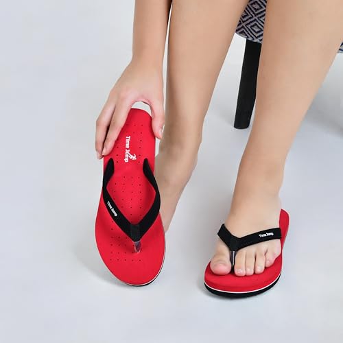Image of Perforated Flip Flops, Burgundy with Black Straps, Casual Beach Sandals