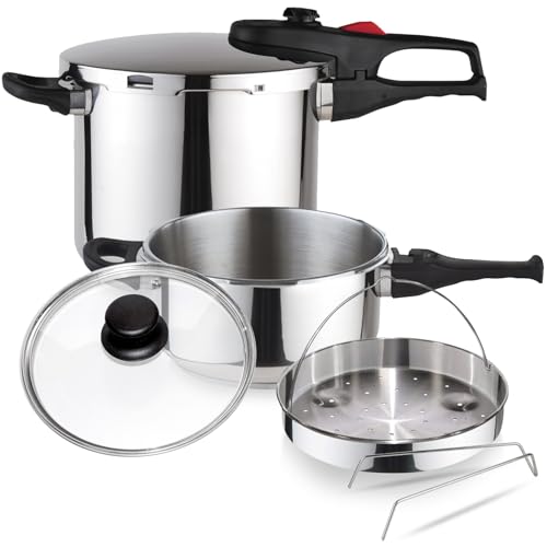 Magefesa Practika Plus - Set Ollas Express Rápidas 4 + 6L + Cestillo, Acero Inoxidable 18/10, Sensor de Presión, Inducción, Ahorro Energético