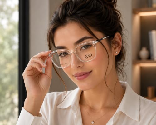 Image of Soft Square Optical Eyeglass Frame for Men & Women, Front with Metal Temples, Clear Demo Lenses, Lightweight Mixed Material Frame, Ribbed Temple Design for Prescription Lens Replacement