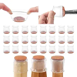 Small Chair Leg Floor Protectors 24 Pcs, Furniture Feet Protectors for Hardwood Floors, Elastic Floor Protectors for Chairs, Furniture Caps with Felt Pad - Transparent