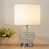 SOTTAE Classic Small Crystal Lamp Base Living Room Bedroom Table Lamp,Desk Lamp with White Fabric Sh