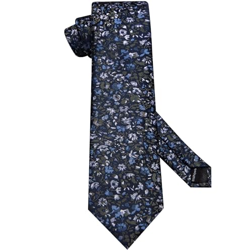Image of Hi-Tie 70 inches Ties for Men Silk Extra Long Necktie and Pocket Square Cufflinks Set Men Big and Tall Tie Business