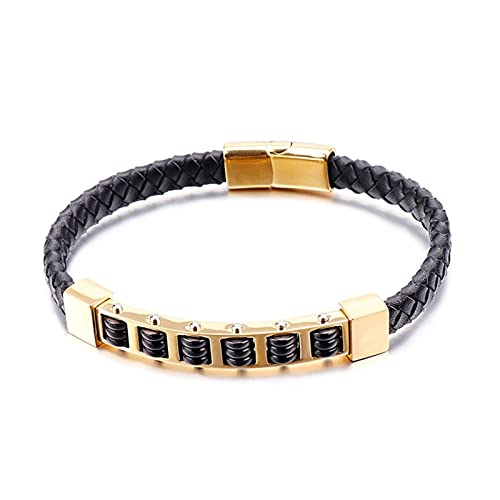 Bracelet en cuir tressé KnSam de 21.5cm orné d'abaque en acier inoxydable punk