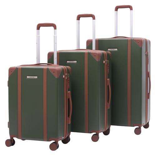 Image of Assembly Vintage Trolley Bag Set of 3 20, 24, 28 Inch (55, 65 & 75 cm) Hard Shell Polycarbonate Luggage Set Retro Classic Design with TSA Lock 8 Spinner