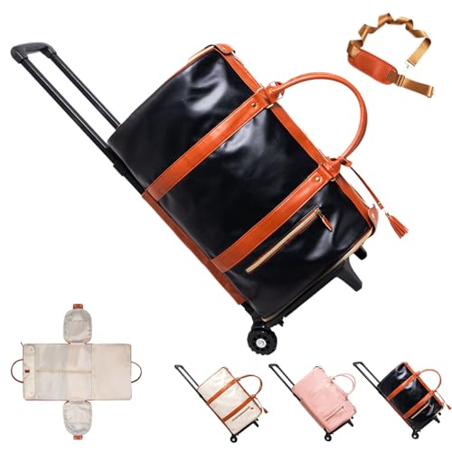 Luxemega Bag, New 2 in 1 Luxemega Bag with Wheels, Roll Up Garment Bag, Convertible Garment Duffel Bag (Black)