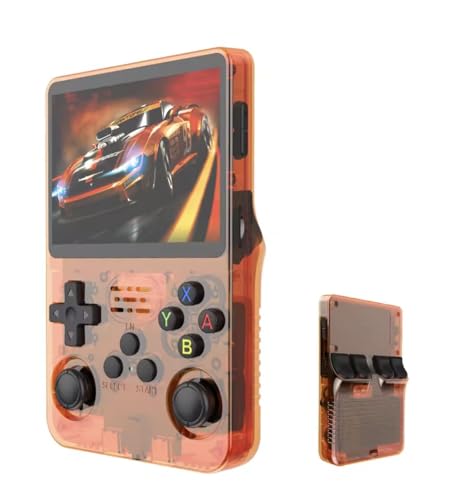 Consola R36 Pro Retro Portatil con+15000 Juegos-Versión 2025-Mini Consola Arcade-Juegos de PS1,PSP,N64,NDS, SuperN, GameB, GBA, NeoG, etc. Pantall HD de 3.5'-Original ACTUALIZADO 2025 (Naranja)