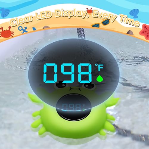 Image of b&h Baby Bath Thermometer, Crab Floating Water Temperature Thermometer | LED Display Screen, Water & Room Temp Thermometer for Infants, Color-Coded Alerts, Safety Floating Bath Toy