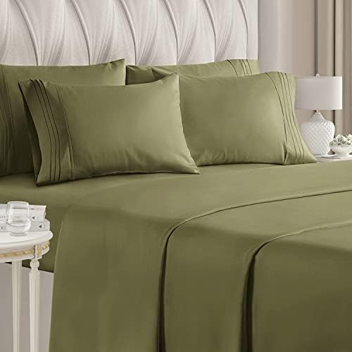 California King Size Sheet Set - 6 Piece Set - Hotel Luxury Bed Sheets - Extra Soft - Deep Pockets - Easy Fit - Breathable & Cooling - Wrinkle Free - Comfy - Sage Green Bed Sheets - Cali Kings Sheets