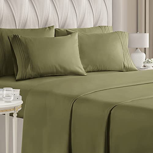 California King Size Sheet Set - 6 Piece Set - Hotel Luxury Bed Sheets - Extra Soft - Deep Pockets - Easy Fit - Breathable & Cooling - Wrinkle Free - Comfy - Sage Green Bed Sheets - Cali Kings Sheets #TOP10