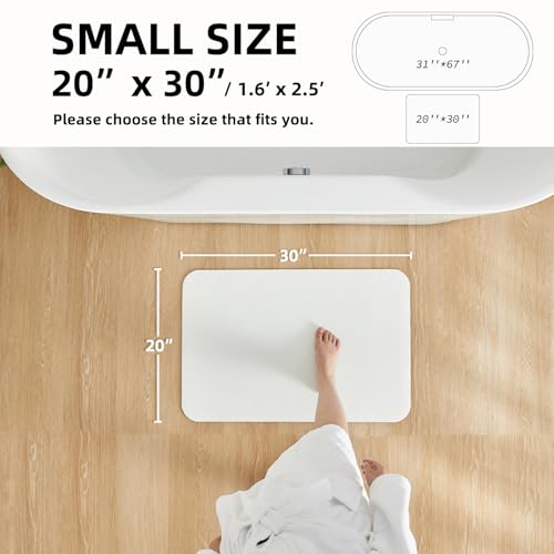 White Bath Mat, Bathroom Rugs Non Slip Washable Thin Absorbent Quick Dry Bath Mat Fits Under Door Bathroom Floor Mat Perfect for Bath, Shower, or Sink 20"x30" White